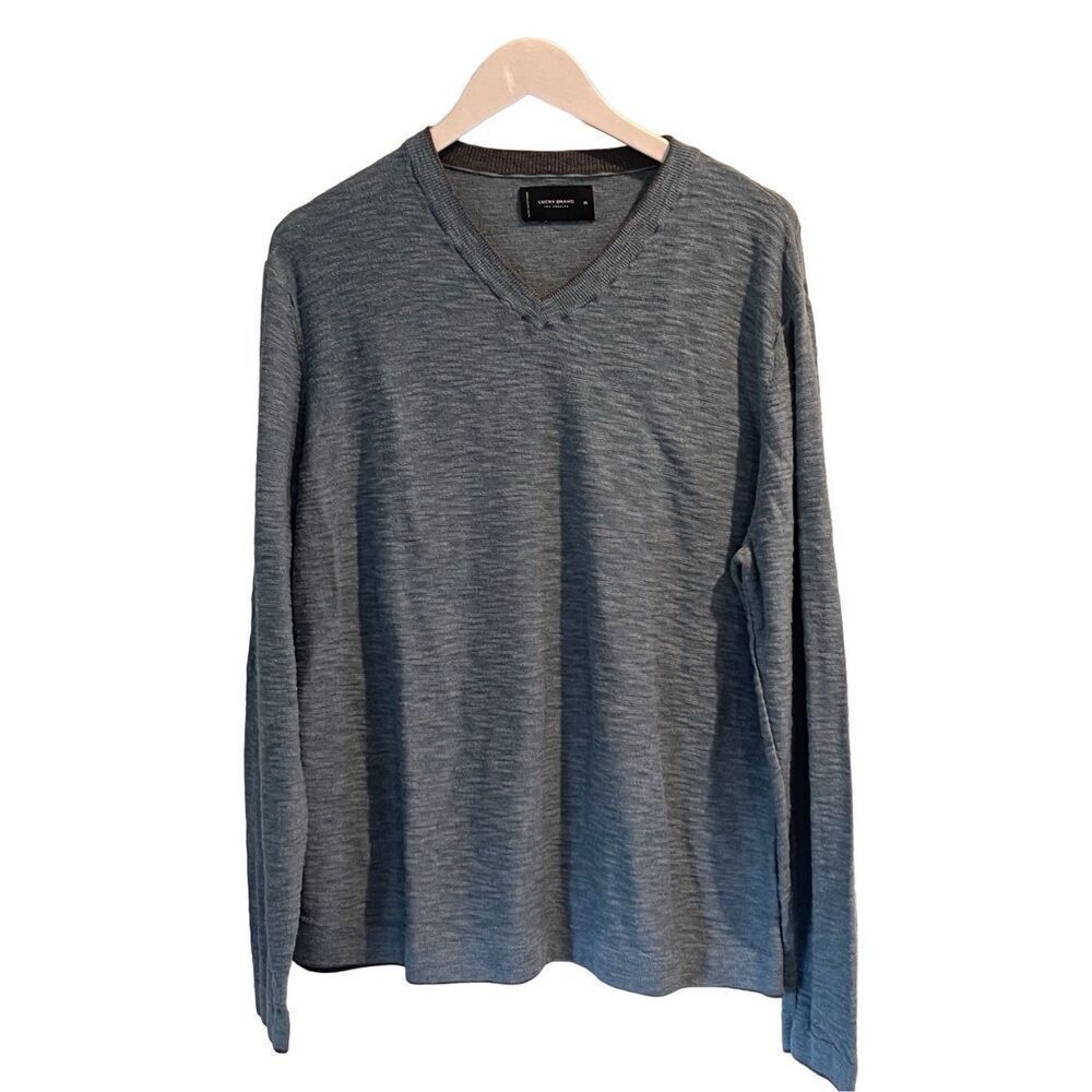 Lucky Brand gray/blue v-neck cotton sweater - L